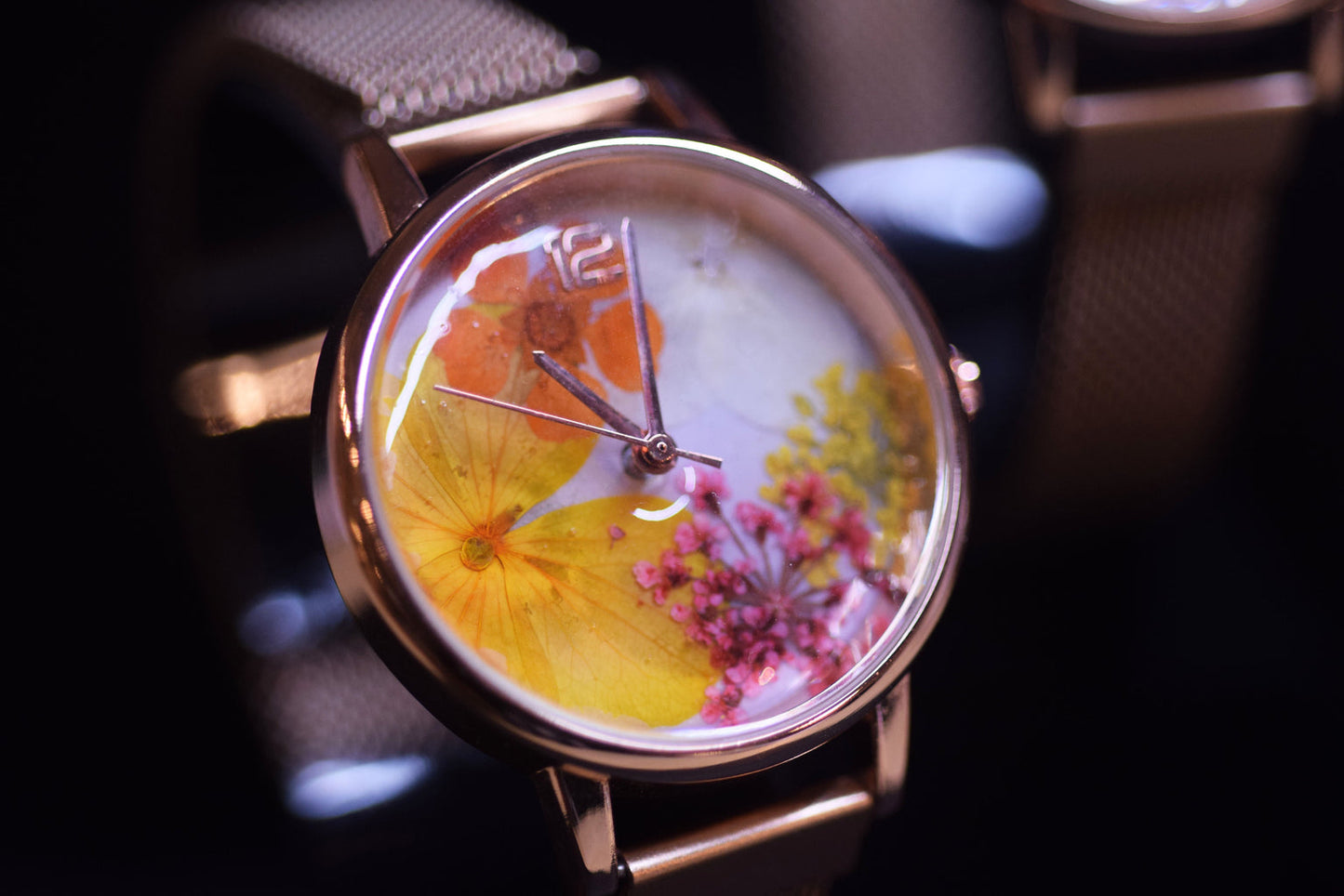 【時光花園】真花手錶 菊黃橙色