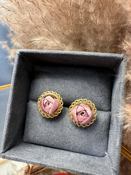 香檳金系列-單朵小玫瑰耳環-迷霧紫