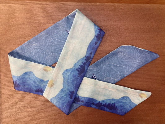 棉質小絲巾 古風單面日出藍山