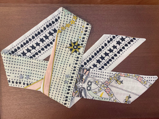 棉質小絲巾 塔羅粉綠女王 單面黑白符號