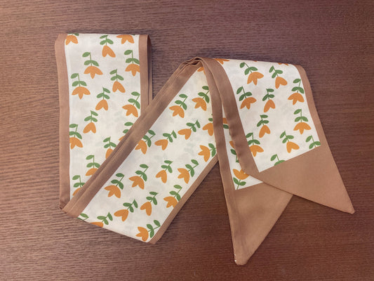 棉質小絲巾 褐邊小橘花