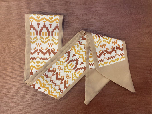 棉質小絲巾 褐邊幾何圖