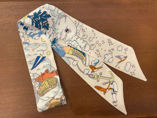 叢林動物小絲巾 飛天兔子白