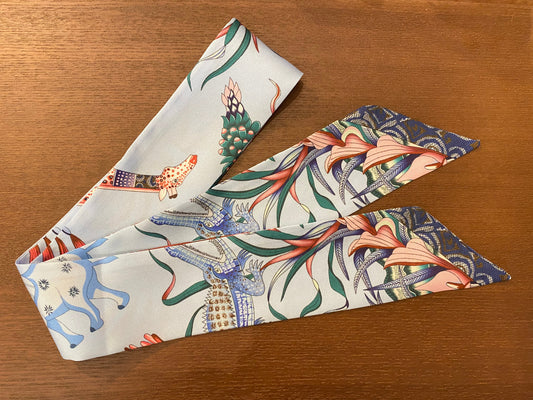 叢林動物小絲巾 鱷魚長頸鹿水藍