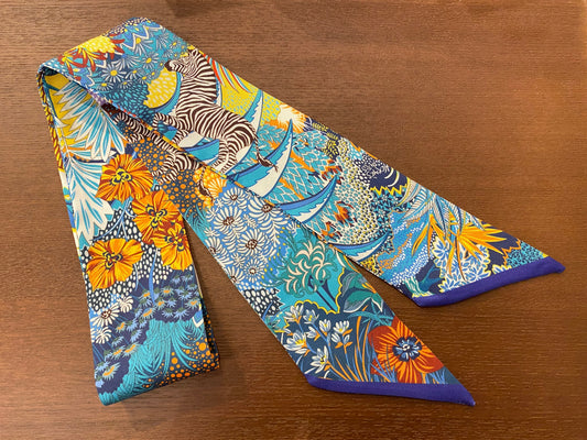 叢林動物小絲巾 花園斑馬寶藍