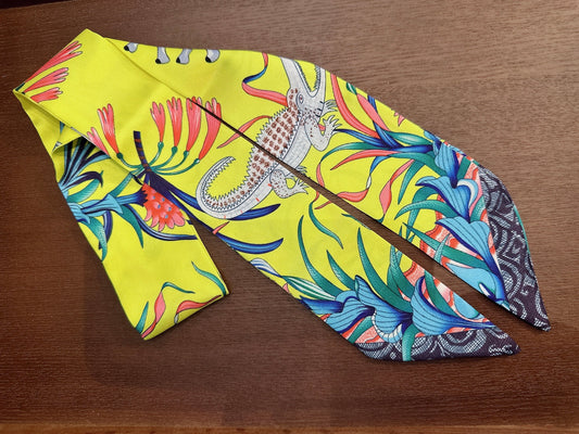 叢林動物小絲巾 鱷魚長頸鹿亮黃