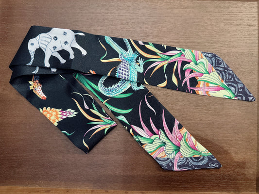 叢林動物小絲巾 鱷魚長頸鹿黑