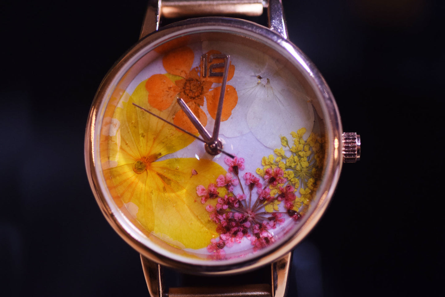 【時光花園】真花手錶 菊黃橙色