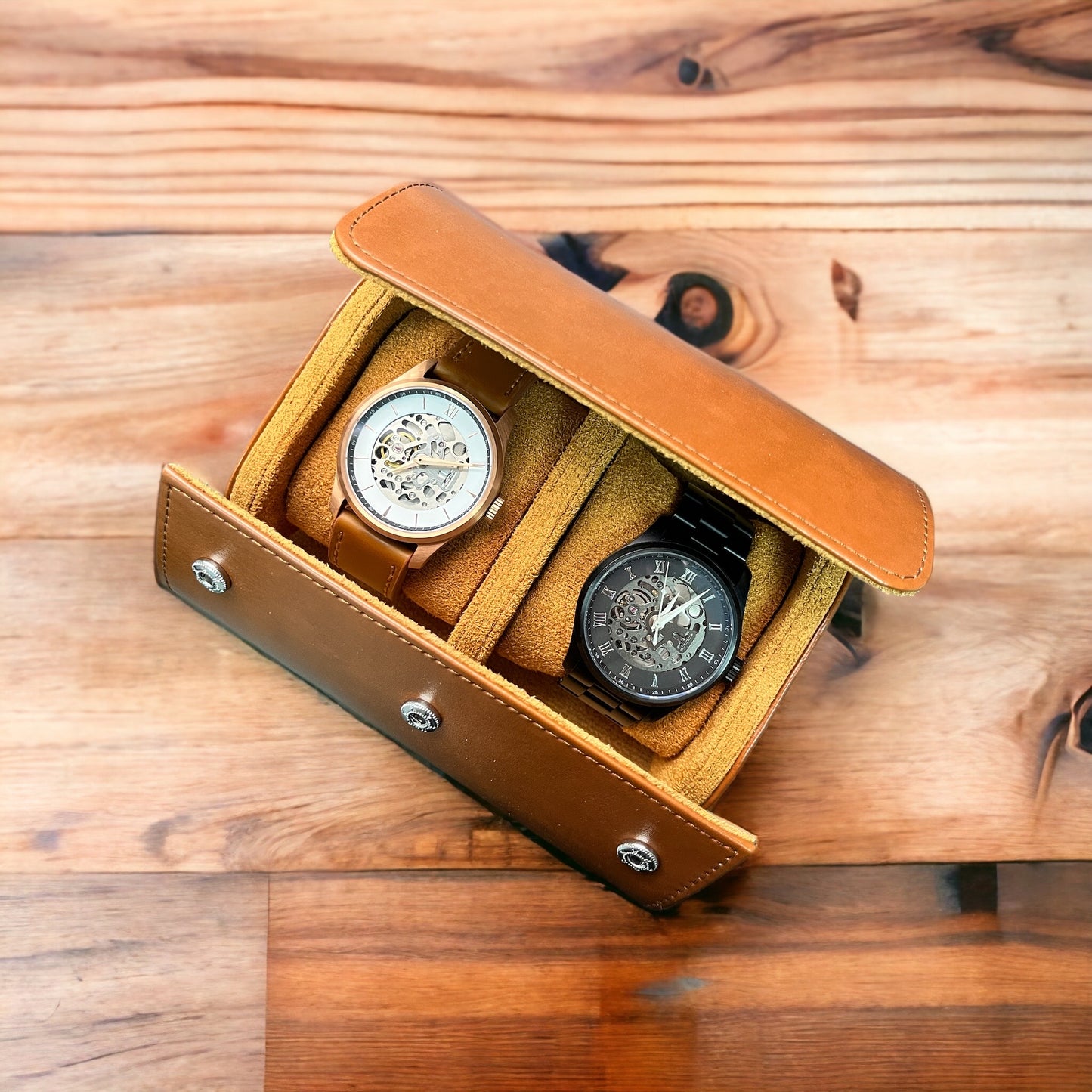 皮革便攜式手錶盒｜棕色｜兩隻錶 - Watchmake Factory