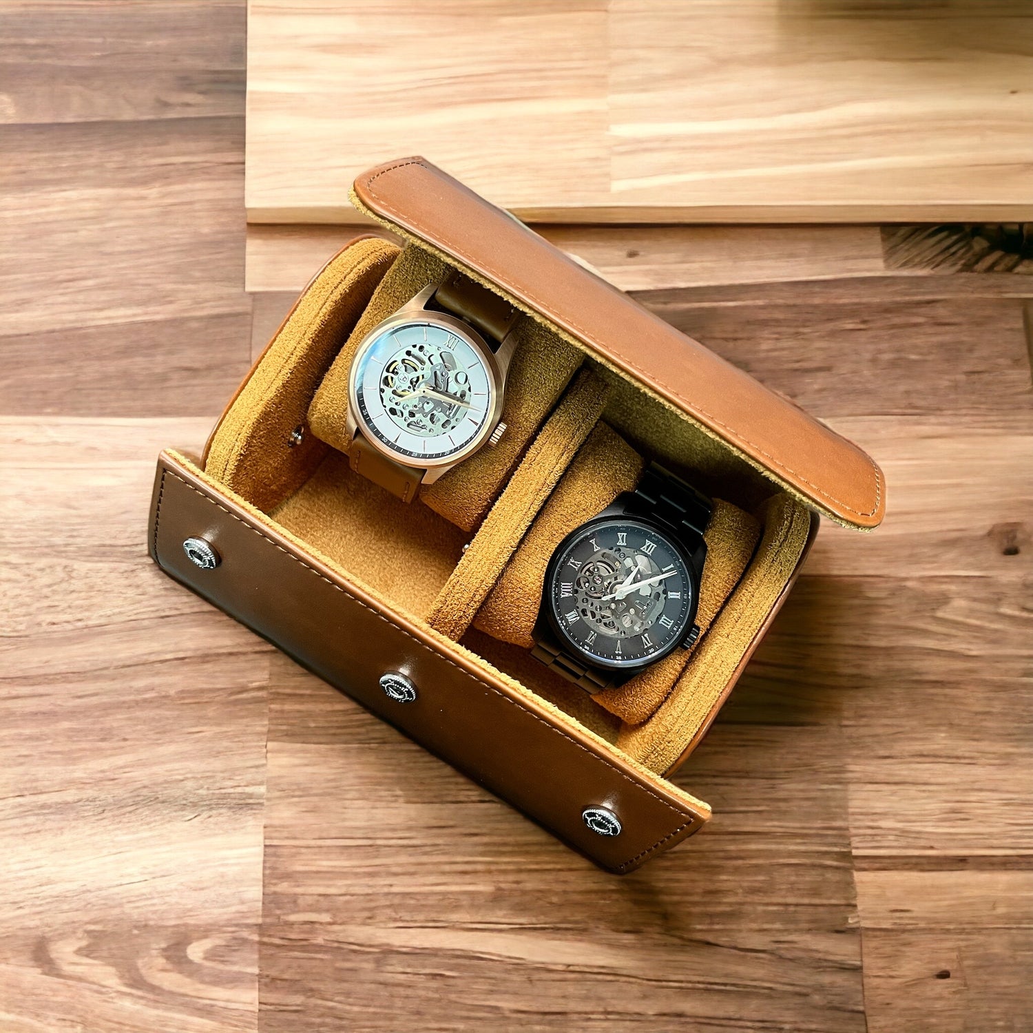皮革便攜式手錶盒｜棕色｜兩隻錶 - Watchmake Factory